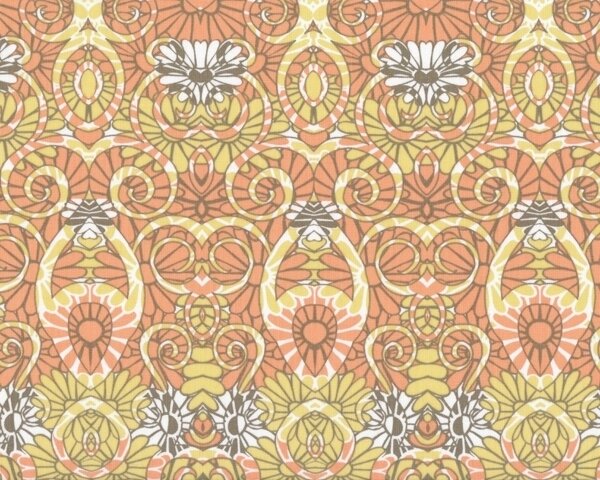 Patchworkserie "Wild World" mit geschwungen Ornamenten, aprikot-pastellgelb