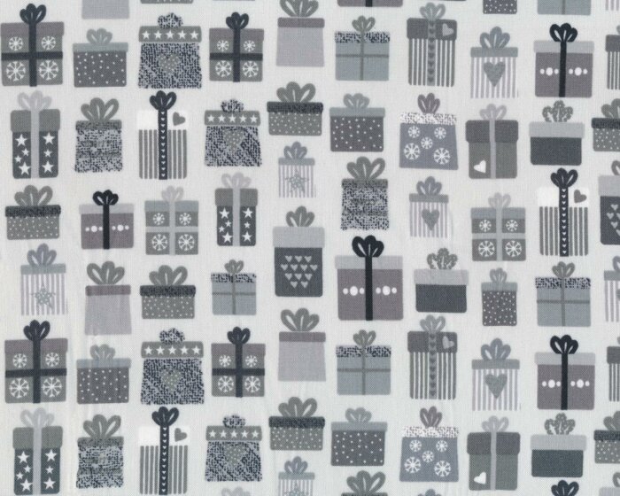 Patchworkstoff CHRISTMAS FOR FRIENDS, Geschenke, hellgrau-steingrau