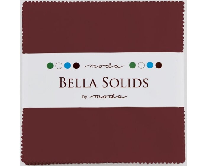 Precuts Charm Pack BELLA SOLIDS, 12,5 x 12,5 cm, 42 Quadrate, weinrot, Moda Fabrics