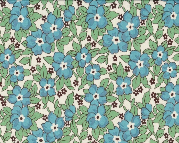 Patchworkstoff HADLEY, Blumen, gedecktes türkis