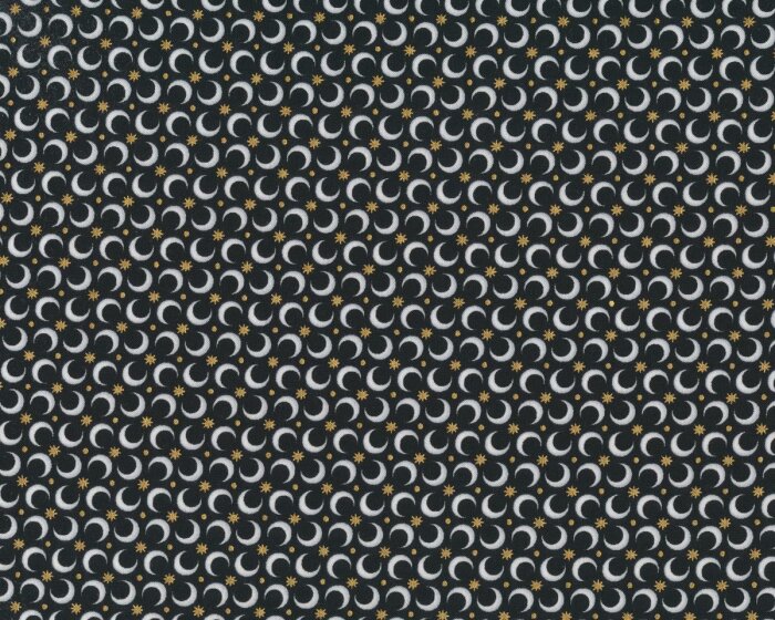 Patchworkstoff CELESTIAL, kleine Mondsicheln, schwarz-gold metallic
