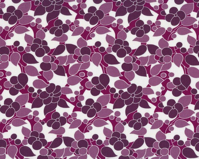 Patchworkstoff SIMPLY COLORFUL II, Blatt und Blüte, dunkles aubergine-aubergine, Moda Fabrics
