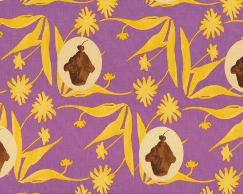 Patchworkserie Fairy Tip Toes mit Muffins und Blättern, helllila-goldgelb