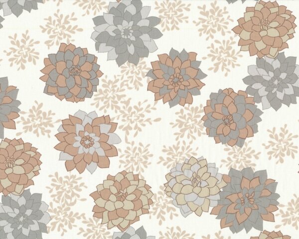 Zarter, edler Batist "Nest" mit Dahlien und Blüten-Blätter-Sternen, beige-grau