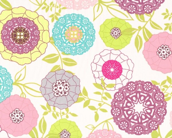 Popeline-Patchworkstoff MODERNOLOGY, stilisierte Fächerblüten, apfelgrün-rosa, Pat Brevo