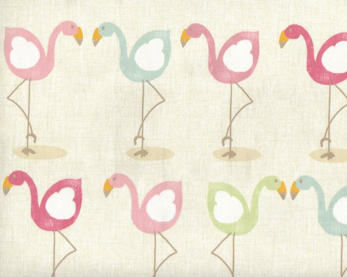 Englischer Dekostoff Clarke & Clarke FLAMINGO, Flamingos, natur-rosa