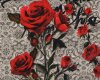 Italienischer Designer Seidenstoff, Crepe de Chine MON CHER, Rosen auf Spitze, rot-dunkles moosgrün
