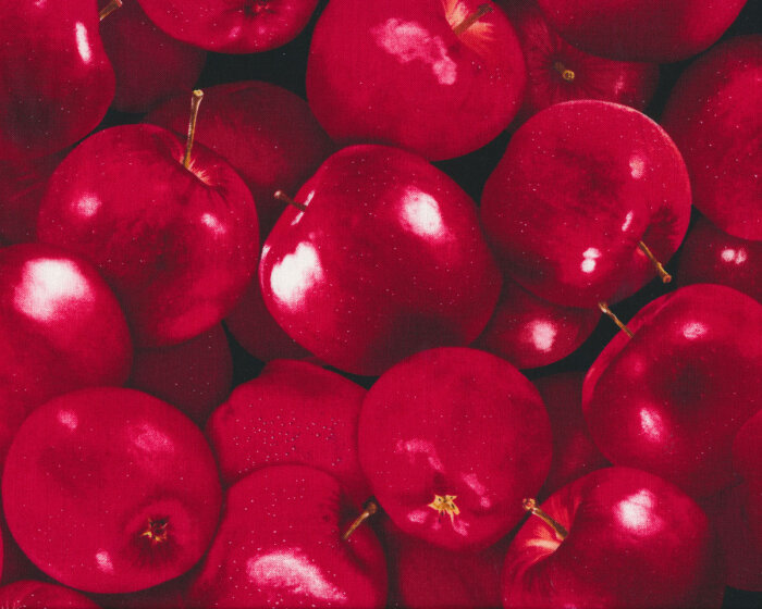 Patchworkstoff FRUIT APPLE, saftige Äpfel, rot-weinrot