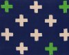 Patchworkstoff mit Leinen JUNA CROSS, große Kreuze, ultramarinblau-grasgrün