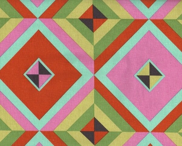 Baumwoll-Leinen-Stoff HAPI SKY PYRAMID, Viereckmuster, terracotta, Free Spirit