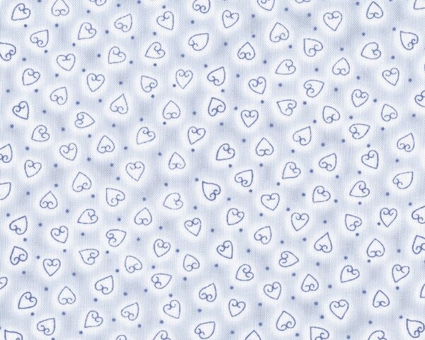 Patchworkstoff "Quilters Basic", kleine skizzierte Herzen auf Batikgrund, helles hellblau-taubenblau