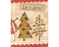 60-cm-Rapport Patchworkstoff HOLIDAY STITCHES, Weihnachts-Panel, hellbraun-rot