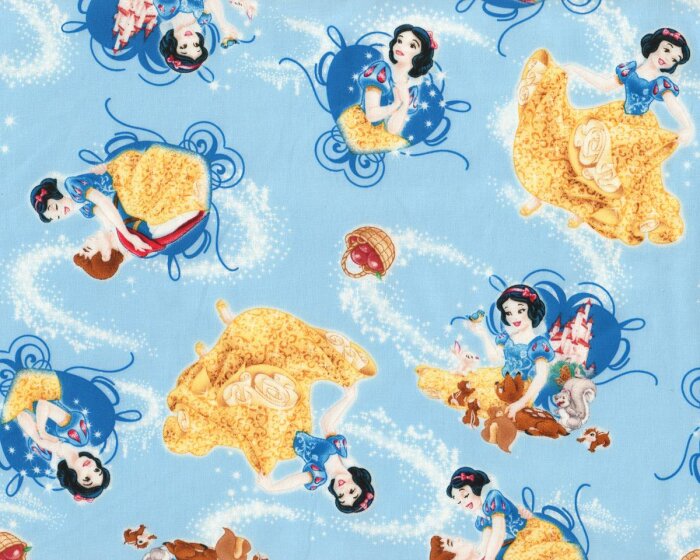 Patchworkstoff SNOW WHITE, Schneewittchen, hellblau-gelb-blau