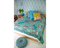 Patchworkstoff VIOLETTE ORGANIC, Blatt-Wellen-Streifen, helles apfelgrün-orange