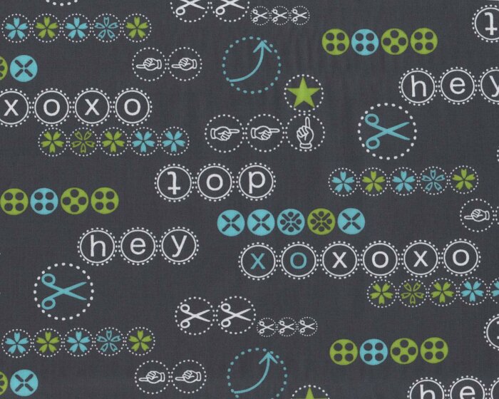 Patchworkstoff HEY DOT, Icon-Kreise, steingrau-türkis, Moda Fabrics