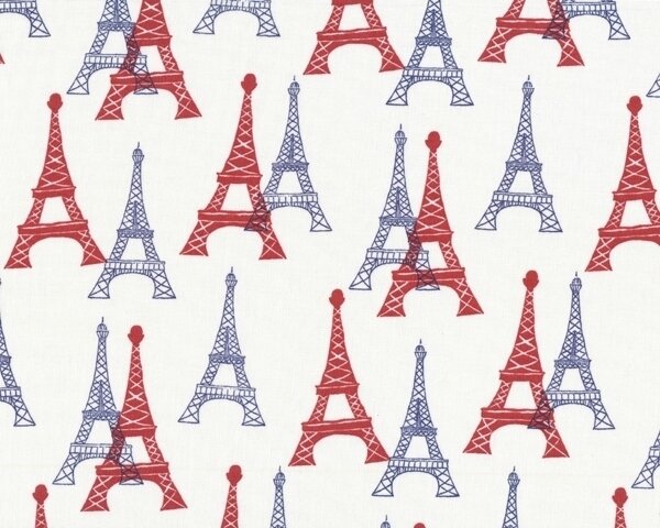Patchworkstoff "Vive la France" mit Eiffelturm, dunkelrot-dunkelblau