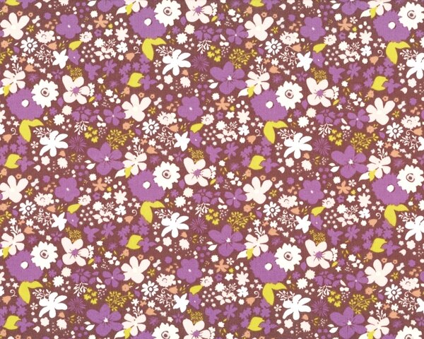 Feiner Popeline-Patchworkstoff "Coquette" mit bezaubernden Streublüten, lila-apfelgrün