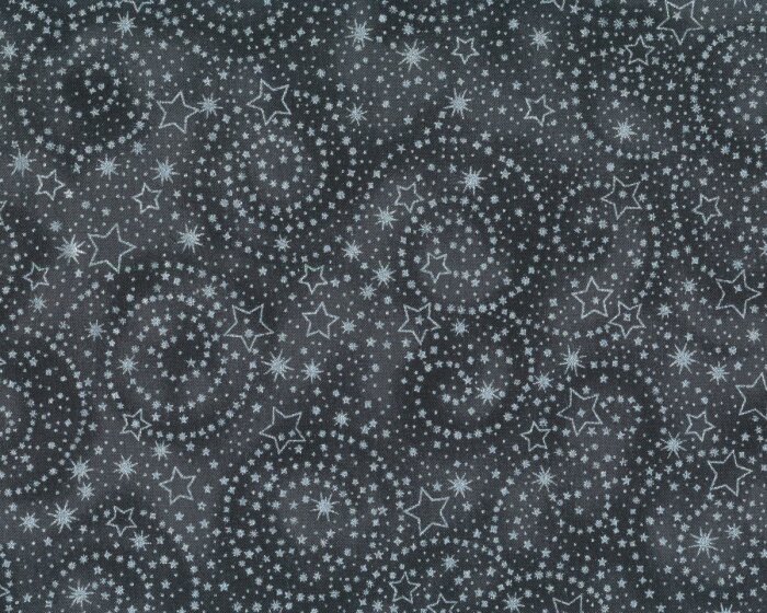Metallic-Patchworkstoff HOLIDAY FLOURISH, Stern-Kringel, dunkelgrau-silber metallic