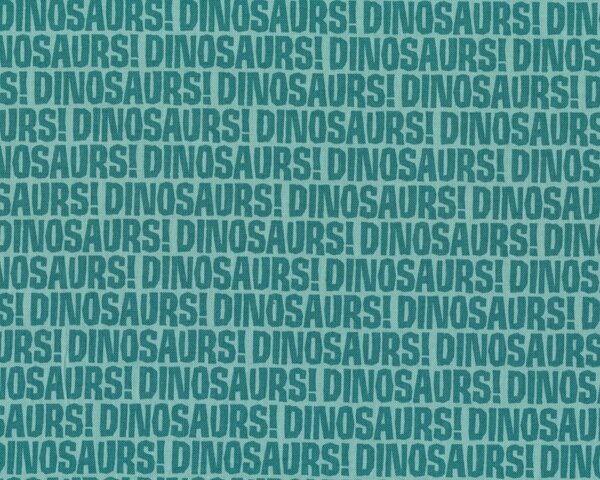 Patchworkstoff DINOSAURS, Schrift, türkisgrün