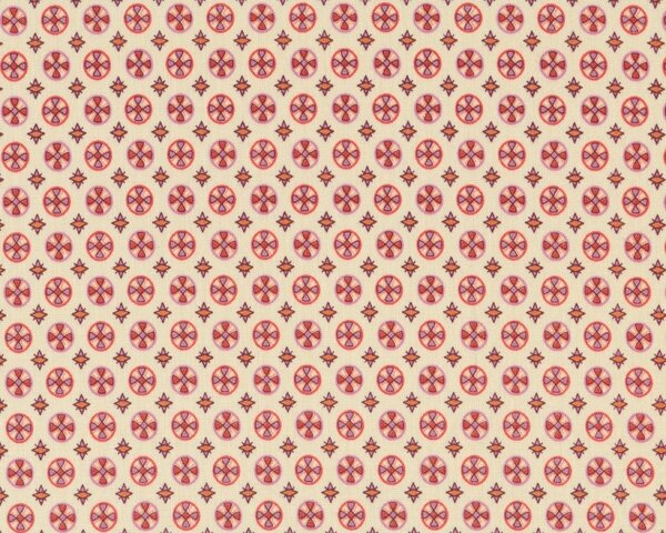 Patchworkstoff "Chicopee" mit Sternen-Kreisen, hellbeige-hellrot