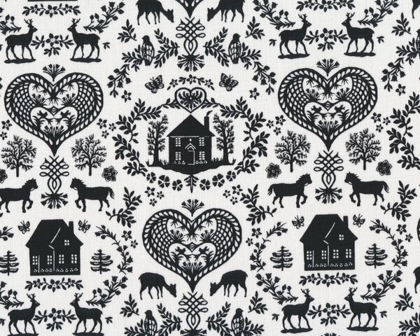 Patchworkstoff SIMPLE PLEASURES mit Häusern und Herzen, schwarz, Northcott