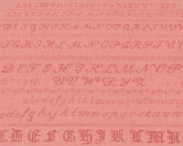 60-cm-Rapport Patchworkstoff HYDE PARK, Stick-Buchstaben, helles aprikot-terracotta, Moda Fabrics