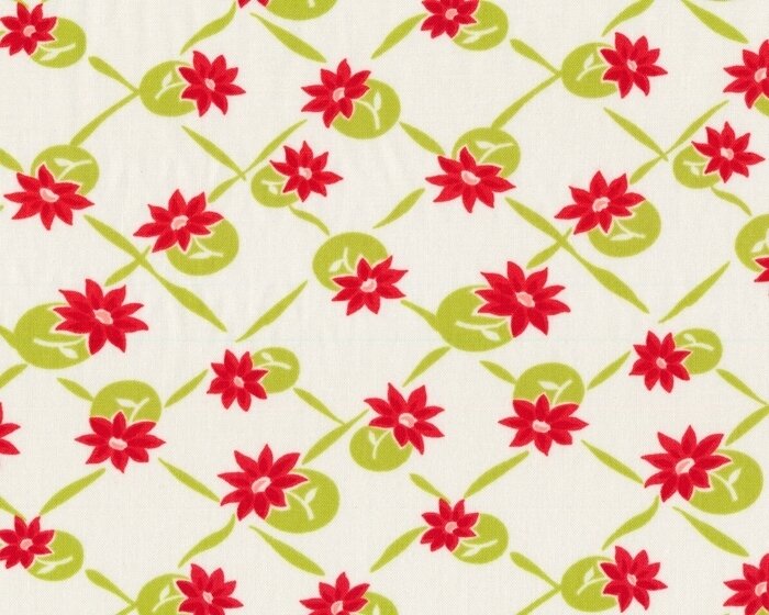 Patchworkstoff MISS KATE, Blüten-Gitter, hellgrün-rot, Moda Fabrics