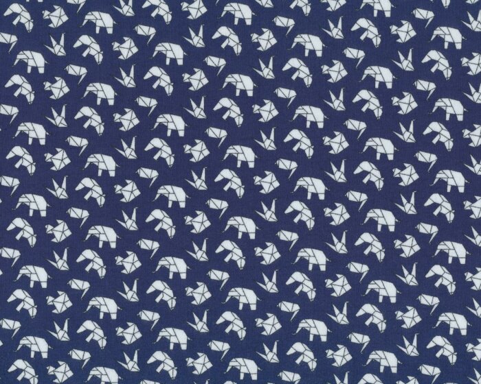 Baumwolljersey mit Elasthan ORIGAMI MINI, Tiere im Origami-Look, dunkelblau