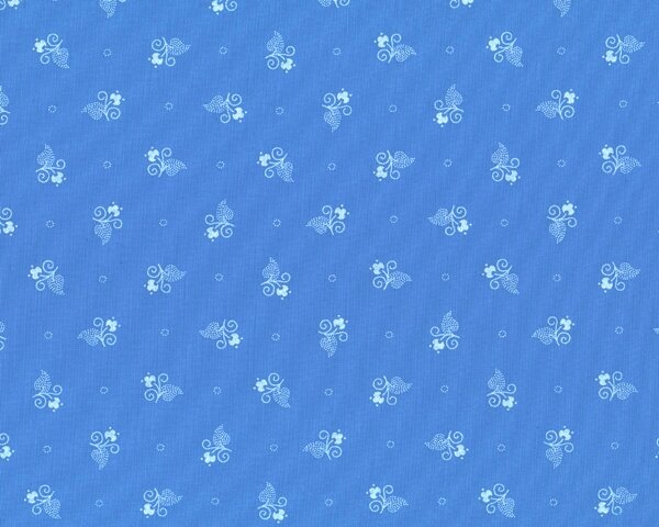 Öko-Tex Trachten-Baumwollstoff PRIMA, kleine Ornament-Blüten, hellblau-weiß