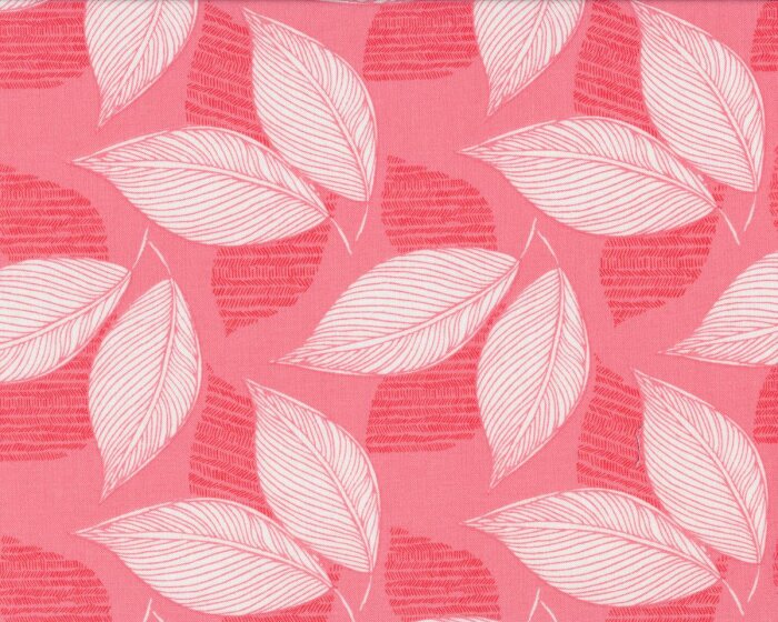 Patchworkstoff ARIA, große Blätter, lachsrosa-weiß, Moda Fabrics