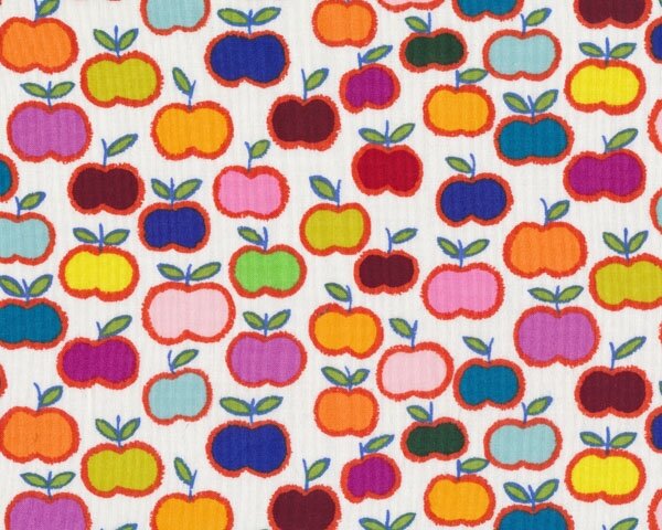 Patchworkstoff KITTY KAT APPLE STACK, Äpfel, orange-blau