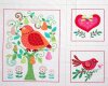 60-cm-Rapport Patchworkstoff "Partridges Pear Tree", Rebhuhn im Birnbaum, grün-rosa-orange