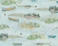 Patchworkstoff LAKESIDE RETREAT, See mit Booten,...