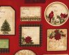 60-cm-Rapport Patchworkstoff HOLLY JOLLY CHRISTMAS mit Weihnachts-Etiketten, dunkelrot
