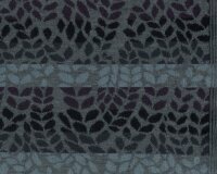 Bio-Jacquard-Wollstrick mit Streifen-Webkante FOGLIA, Blätter, dunkelgrau-pflaume