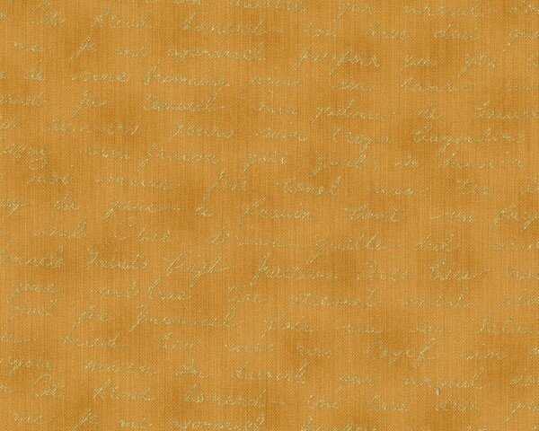 Patchworkstoff "Quilters Basic", Schriftreihen auf Batikgrund, goldbraun-gold