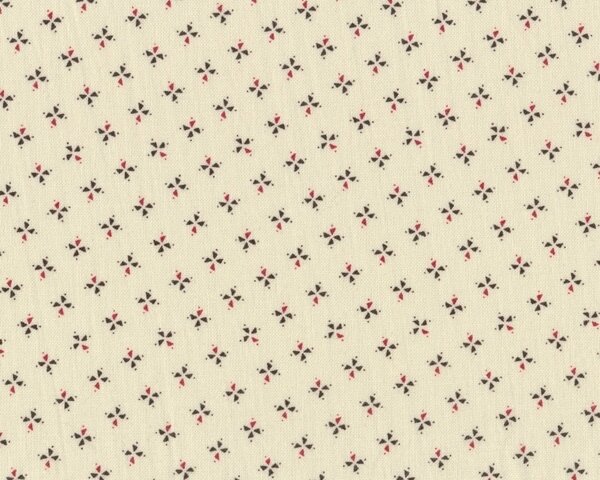 Patchworkstoff "Cotton Club" mit winzigen Windmühlen, helles beige-dunkelrot-schwarz