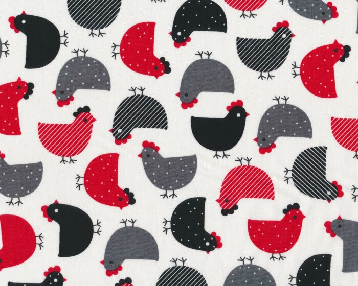 Patchworkstoff URBAN ZOOLOGIE, Hühner, weiß-schwarz-rot