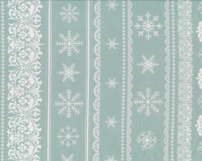Patchworkstoff JOY, LOVE, PEACE, Winter-Ornament-Streifen, mintgrün-gebrochenes weiß