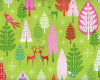Patchworkstoff FESTIVE FOREST, Weihnachts-Wald mit Tieren, hellgrün-pink-dunkelrot