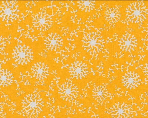 Feiner Popeline-Patchworkstoff "Summerlove" mit Wirbel-Kreis-Ranken, orange-natur