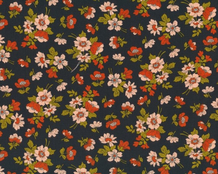 Patchworkstoff NOMAD, Wildrosen, anthrazit-terracotta, Moda Fabrics