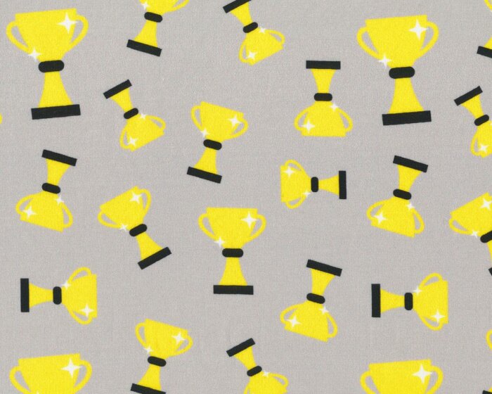 Glatter kühler Baumwolljersey GET THE CUP, Pokale, hellgrau-gelb
