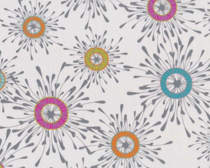 Patchworkstoff FLOW, Feuerwerksblüten, gebrochenes weiß-dunkelgrau, Moda Fabrics