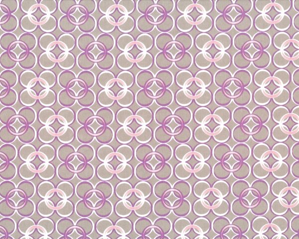 Feiner Popeline-Patchworkstoff "Coquette" mit Kreisblütenmuster, beigegrau-lila