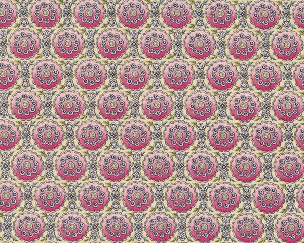 Patchworkstoff ELEANOR, Blüten-Rondells, eierschalenfarben-kräftiges rosa