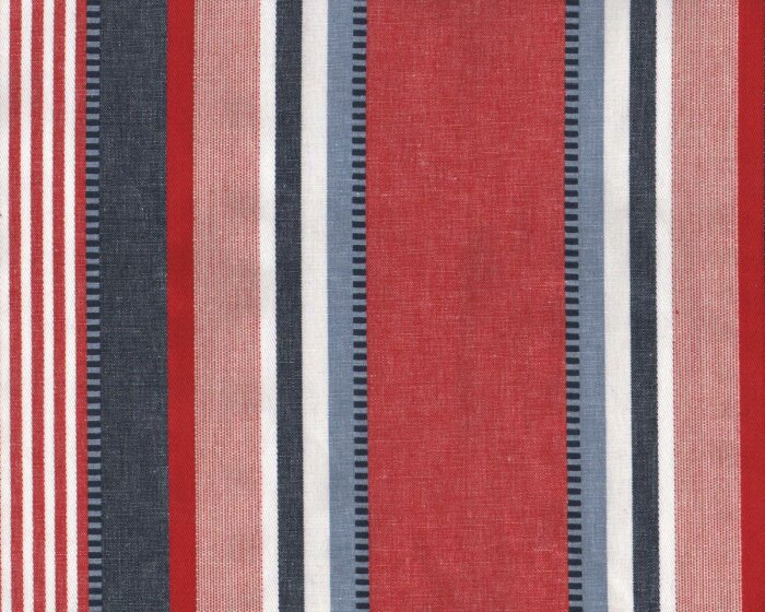 Englischer Dekostoff Clarke & Clarke CROMER, Streifen-Design, rot-gedecktes dunkelblau
