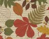 Patchworkstoff "Equinox" mit großen Herbstblättern auf Schrift, rotbraun-goldbraun-olive