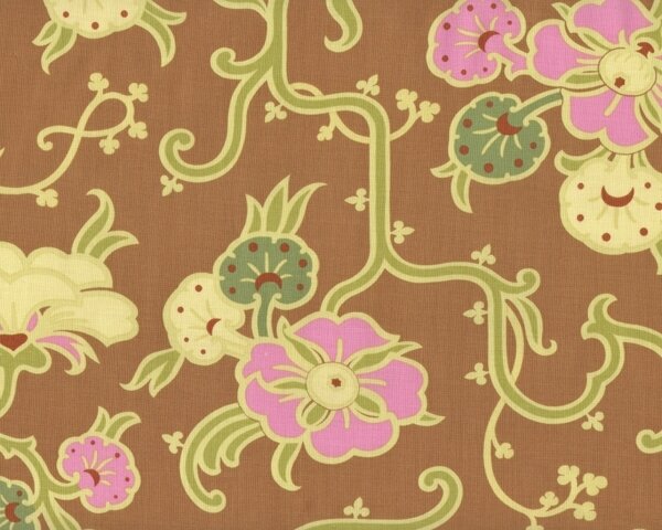 Patchworkstoff GYPSY CARAVAN mit Rankenblüten, hellbraun-rosa