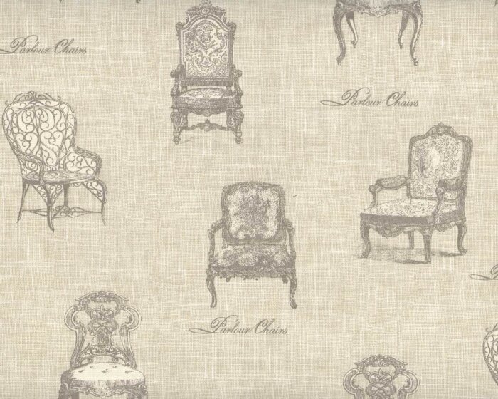 Englischer Dekostoff Clarke & Clarke VINTAGE CHAIR, nostalgische Sessel, natur-grau